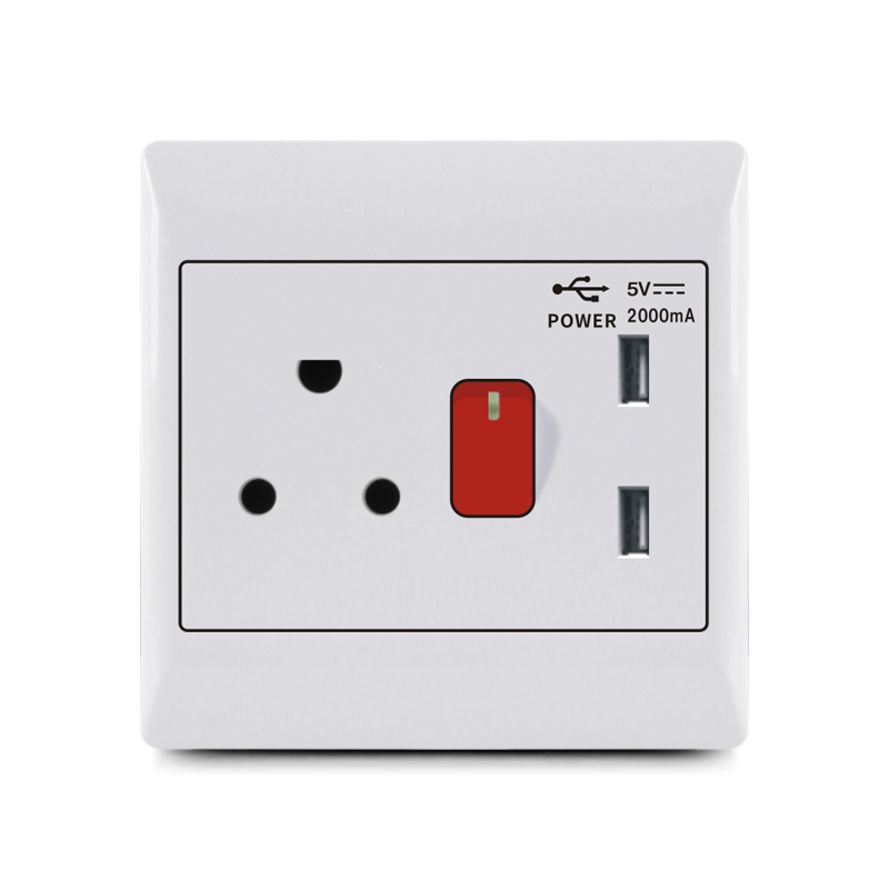 South Africa switch,1 lever+16A socket +2 USB socket,Wenzhou USB socket  Manufacturer