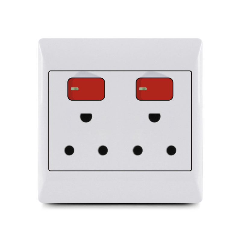 South Africa switch,2 lever switch+double 16A socket,Switch Cover Socket 4X4