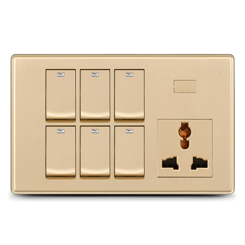 6 gang switch+MF socket with dimmer provision